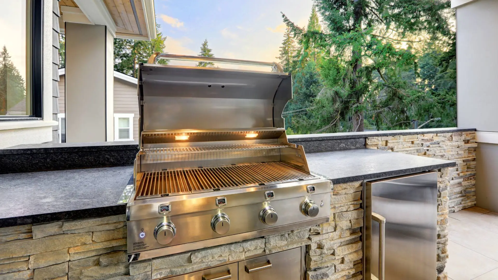 Stainless less grill installed with outdoor kitchen in Waukee, IA.