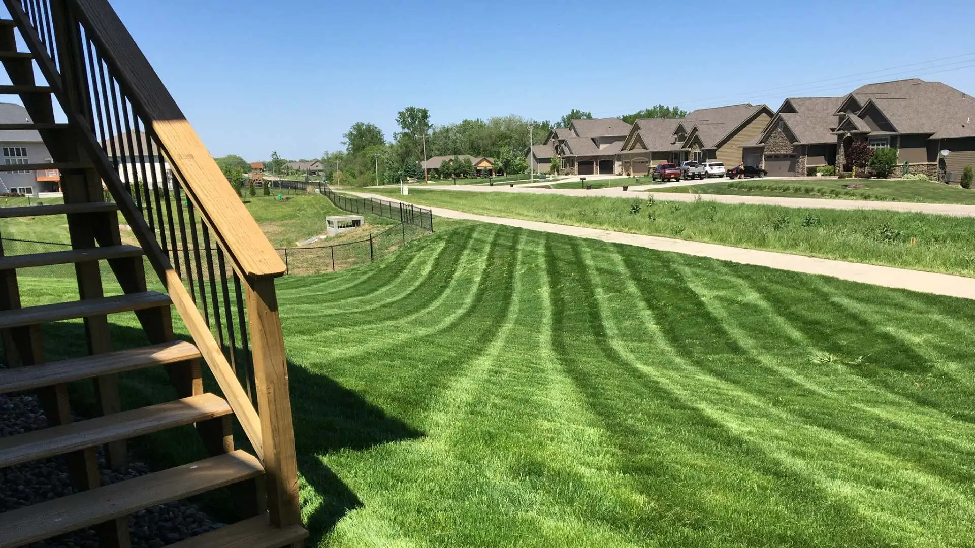 Diagonal stripes added to yard from mowing service in West Des Moines, IA.