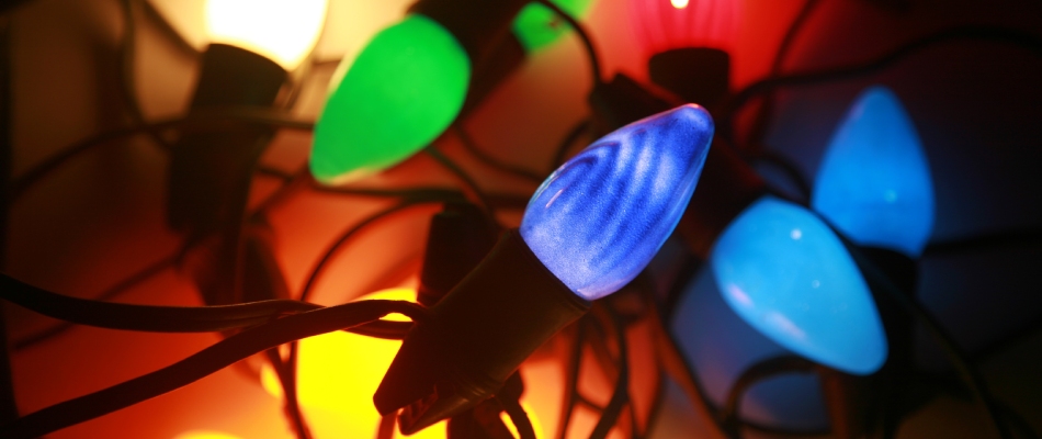 Bundled up Christmas lights in Grimes, IA.