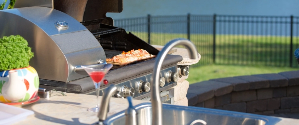 Grill and sink installed for outdoor kitchen in Urbandale, IA.