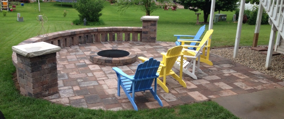 Custom built patio and firepit installed for clients in Urbandale, IA.